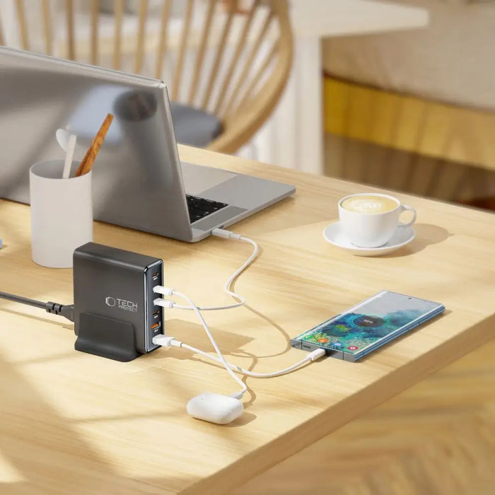 Tech-protect DC80W-GAN 6-PORT PD80W/QC3.0 Charging Station - Black - Cell phone USB charger<<<HurtelXML