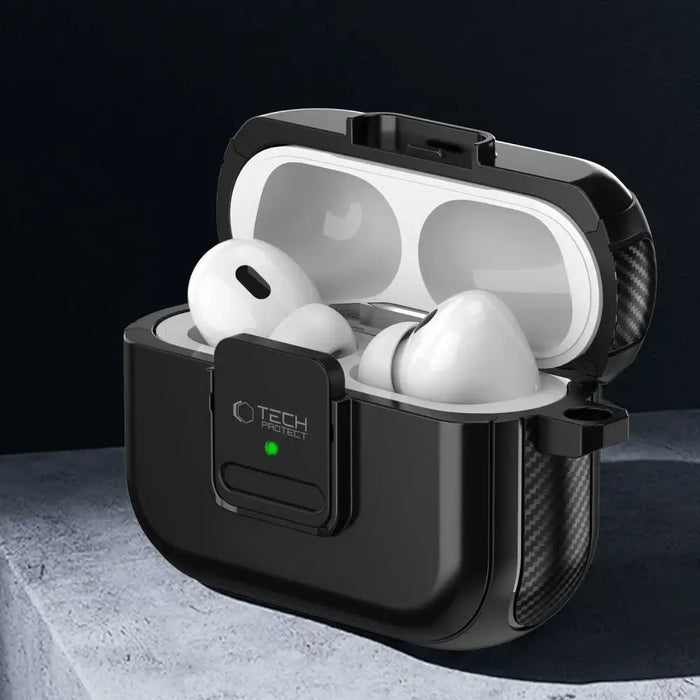 Tech-Protect Defender Hook MagSafe Case with Carabiner for Apple AirPods Pro 1 / 2 - Black - Cell phone cases