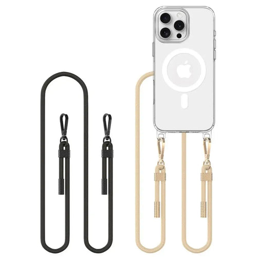 Tech-Protect FlexAir Chain MagSafe Case for iPhone 16 Pro - Clear + 2 Lanyards (Black and Taupe) - Cell phone cases