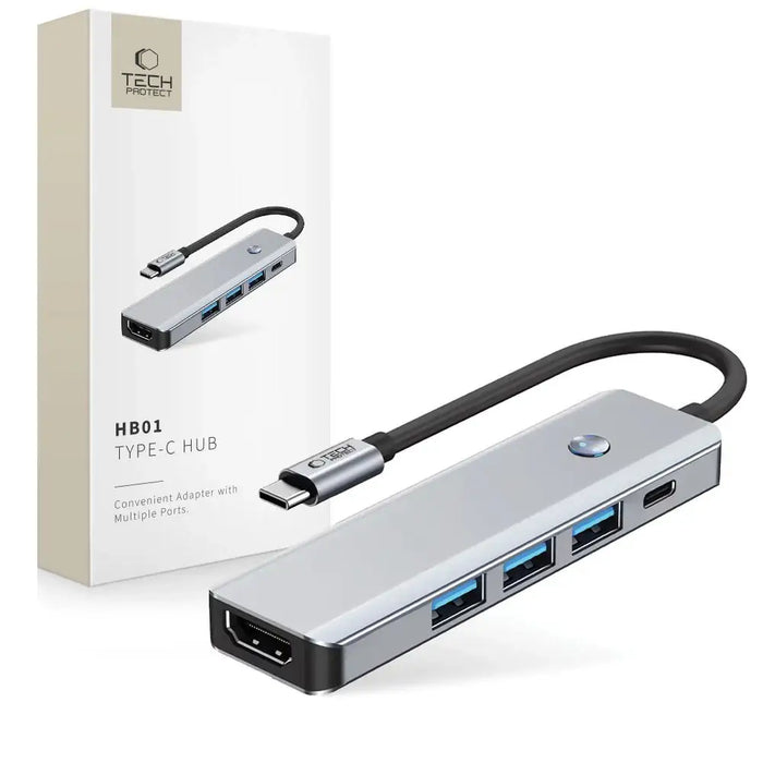 Tech-Protect HB01 HUB Adapter 5in1 USB-C + USB3.0 + HDMI 4K 60Hz + PD100W - gray - USB adapters<<<HurtelXML