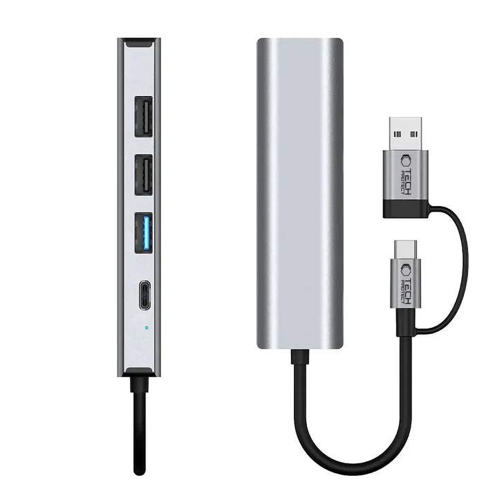 Tech-Protect HB03 HUB Adapter 5in1 USB-C + USB2.0 + USB3.0 + RJ45 - gray - USB adapters<<<HurtelXML
