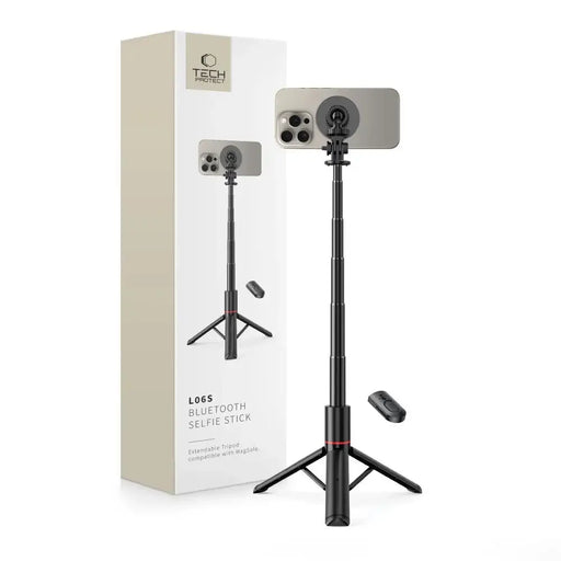 Tech-Protect L06S Bluetooth magnetic selfie stick with MagSafe remote control tripod up to 82cm and 360 head - black
