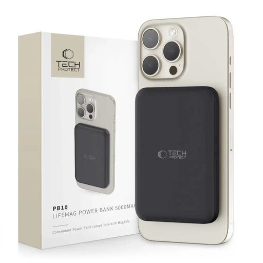 Tech-Protect LifeMag PB10 Powerbank with MagSafe 5000mAh 15W USB-C port - black + USB-C cable - Powerbanks<<<HurtelXML