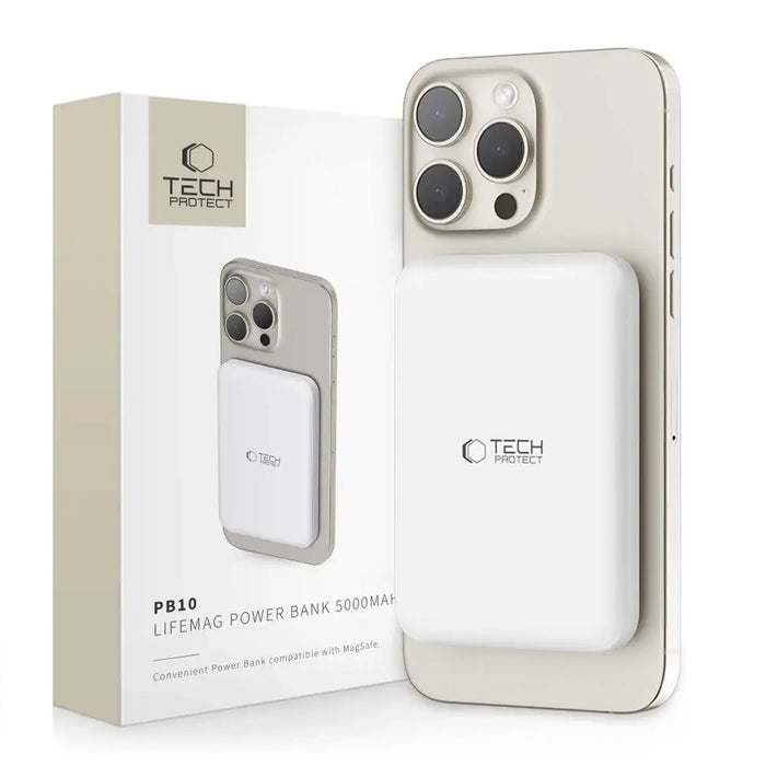 Tech-Protect LifeMag PB10 Powerbank with MagSafe 5000mAh 15W USB-C port - white + USB-C cable - Powerbanks<<<HurtelXML