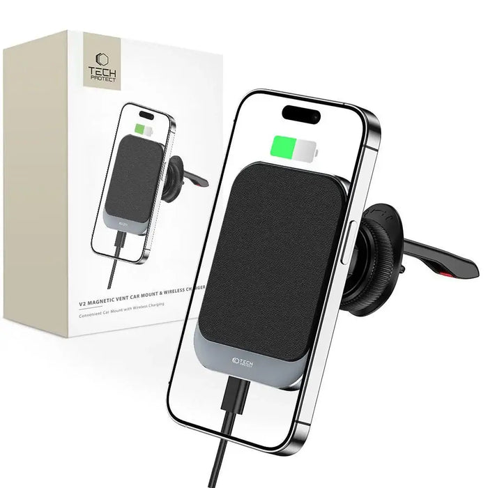 Tech-Protect MM15W-V2 Car Phone Holder with MagSafe 15W Inductive Charger for Air Vent - Black - Cell phone USB