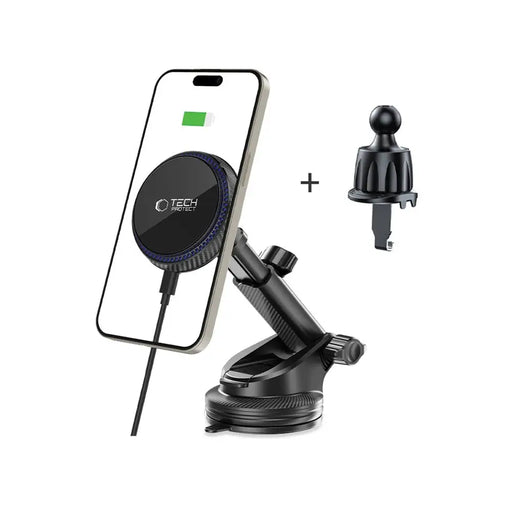 Tech-Protect MM15W-V4 Magnetic MagSafe 15W Car Holder for Cockpit / Windshield / Air Vent - Black - Cell phone