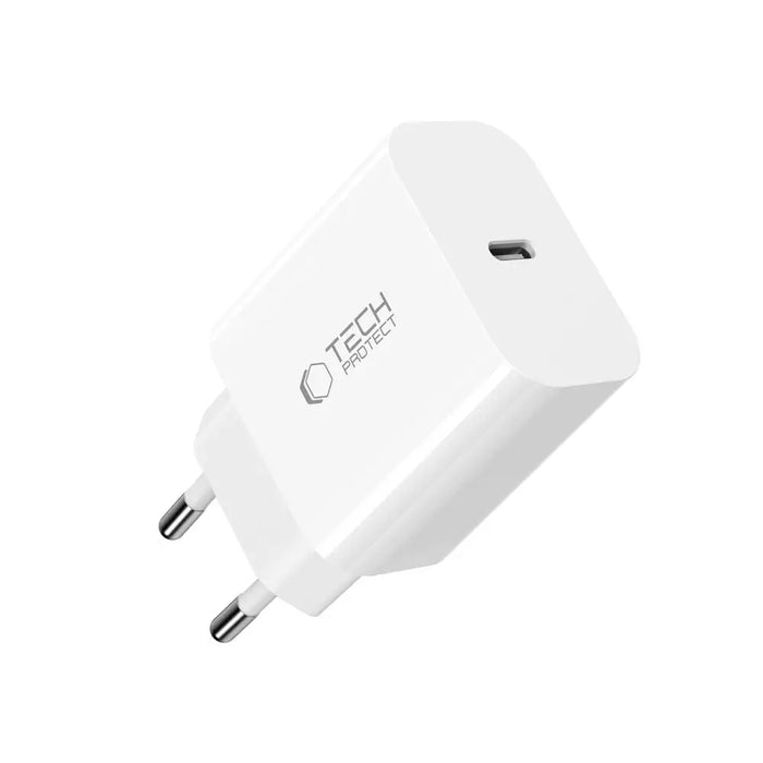 Tech-Protect NC20W PD20W USB-C wall charger with USB-C cable - white - Cell phone USB charger<<<HurtelXML