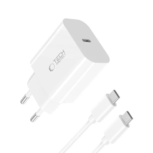Tech-Protect NC20W PD20W USB-C wall charger with USB-C cable - white - Cell phone USB charger<<<HurtelXML