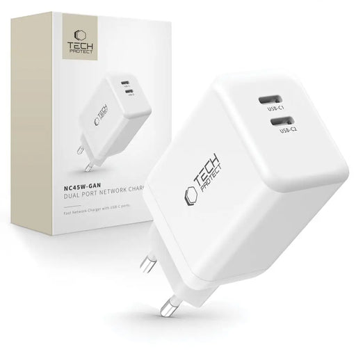 Tech-Protect NC45W-GAN 2-PORT PD45W Charger - White - Cell phone USB charger<<<HurtelXML