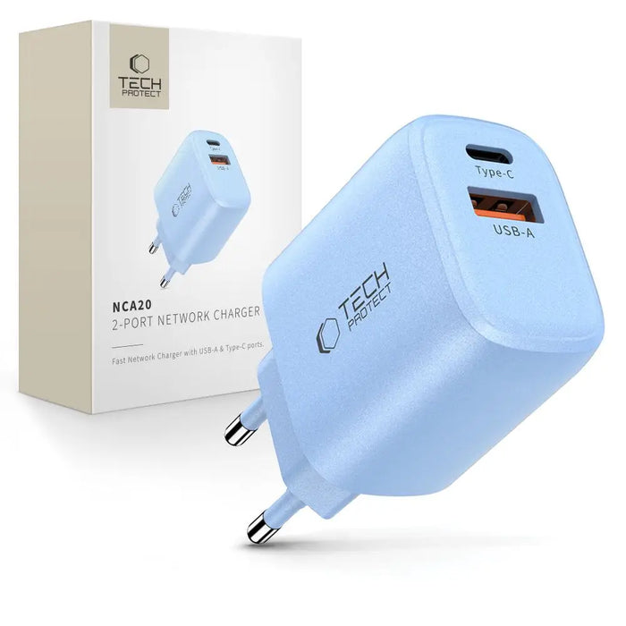 Tech-Protect NCA20 PD 20W QC3.0 USB-A / USB-C Wall Charger - Blue - Cell phone USB charger<<<HurtelXML