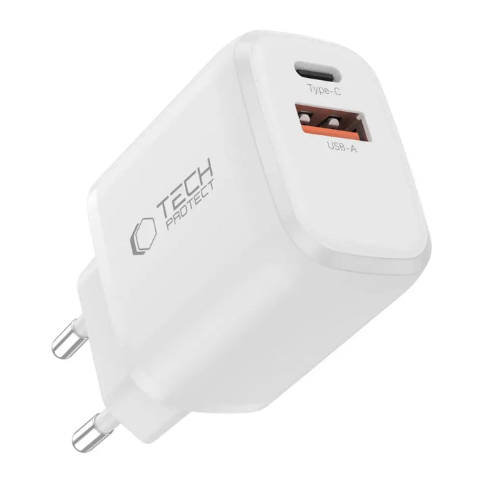 Tech-Protect NCA20 PD 20W QC3.0 USB-A / USB-C Wall Charger + USB-C / Lightning Cable 100cm - White - Cell phone USB