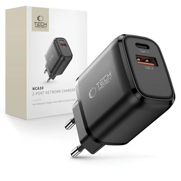 Tech-Protect NCA30 PD 30W / QC3.0 USB-A / USB-C wall charger - black - Cell phone USB charger<<<HurtelXML