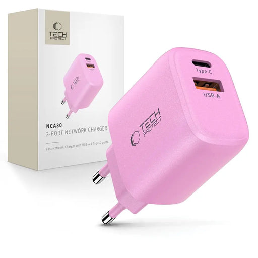 Tech-Protect NCA30 PD 30W QC3.0 USB-A / USB-C Wall Charger - Pink - Cell phone USB charger<<<HurtelXML