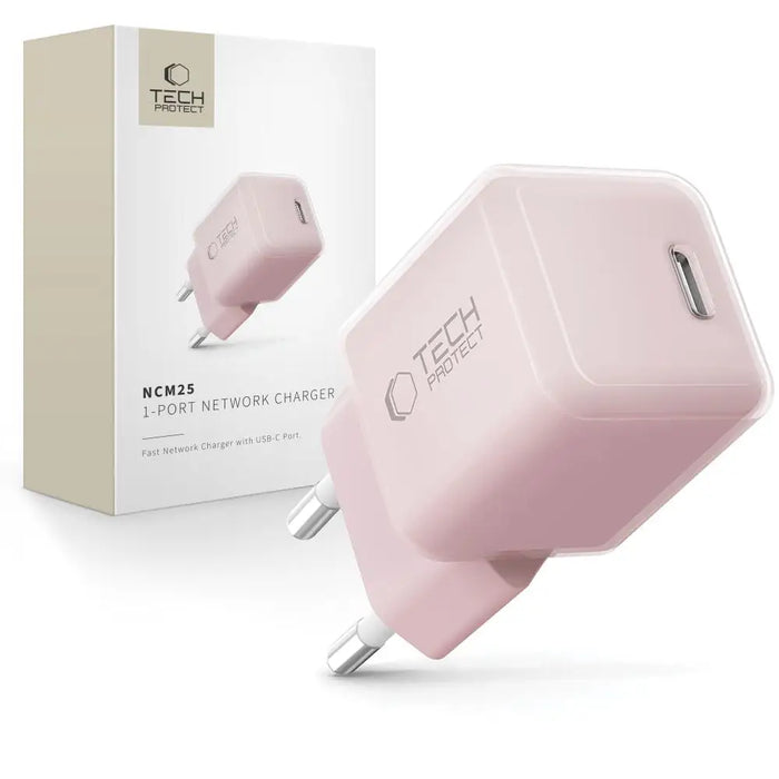 Tech-Protect NCM25 USB-C PD 25W Wall Charger - Pink - Cell phone USB charger<<<HurtelXML