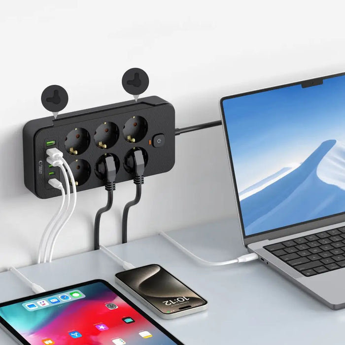 Tech-Protect PC6X6 Power Strip 6 Sockets 240V + 3xUSB-A + 3xUSB-C 200cm - Black - *Temporary category<<<HurtelXML