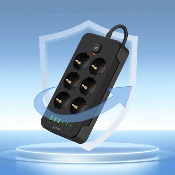 Tech-Protect PC6X6 Power Strip 6 Sockets 240V + 3xUSB-A + 3xUSB-C 200cm - Black - *Temporary category<<<HurtelXML