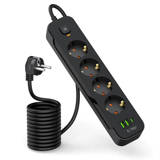 Tech-Protect PCL4X3 Power Strip 4 Sockets 240V + 2xUSB-A + 1xUSB-C 200 cm - Black - *Temporary category<<<HurtelXML