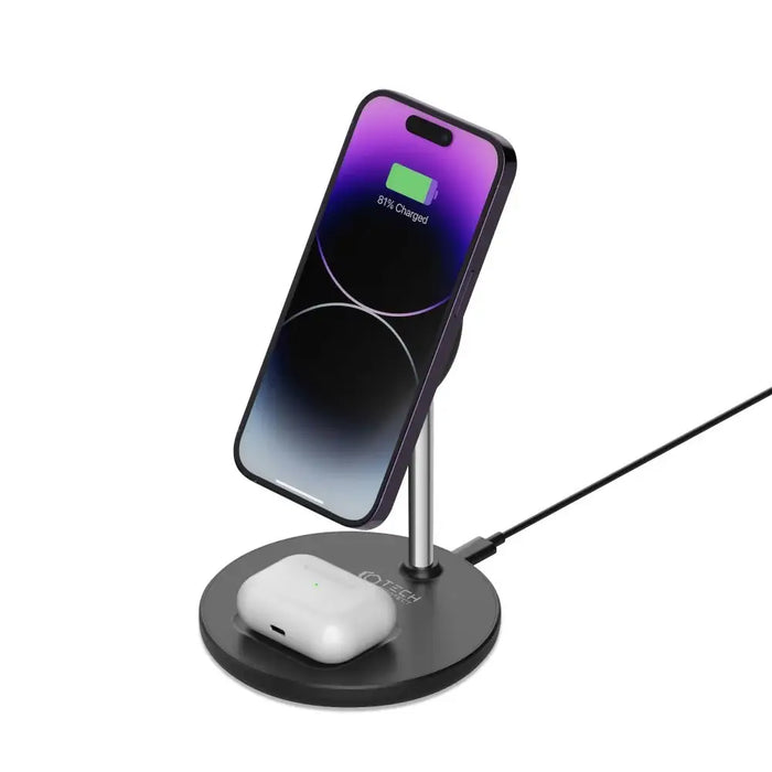 Tech-Protect QI15W-A21 MagSafe 15W inductive charger with 2in1 smartphone/headphone stand - black - Cell phone USB