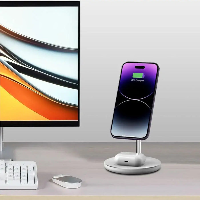 Tech-Protect QI15W-A21 MagSafe 15W inductive charger with 2in1 smartphone/headphone stand - white - Cell phone USB