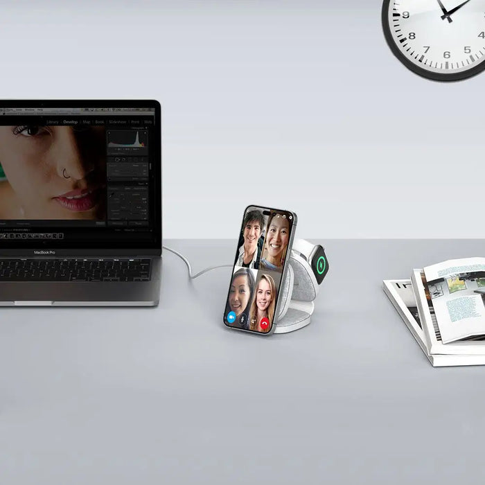 Tech-Protect QI15W-A32 3-in-1 Inductive Charger with MagSafe for Smartphone / Apple Watch / AirPods - Gray - Cell phone