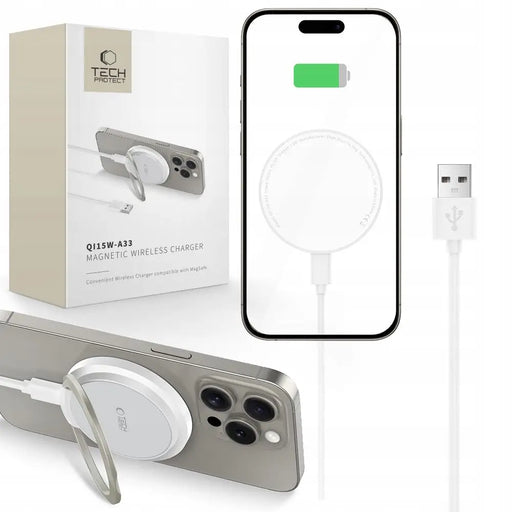 Tech-Protect QI15W-A33 Inductive Charger with MagSafe and Stand with USB-A / USB-C Cable - White - Cell phone USB