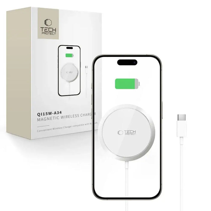Tech-Protect QI15W-A34 MagSafe Inductive Charger with USB-C Cable - White - Cell phone USB charger<<<HurtelXML