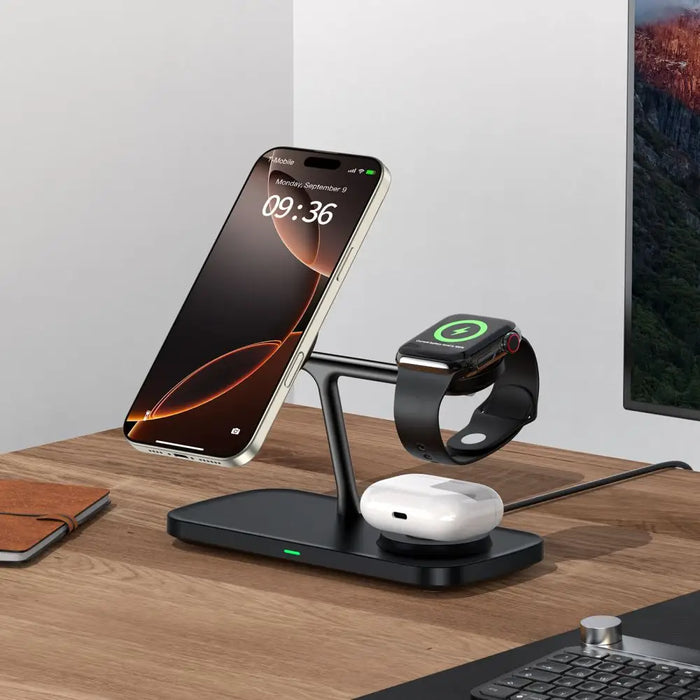 Tech-Protect QI15W-A45 3in1 Wireless Charger with MagSafe for Apple Devices - Black - Cell phone USB charger<<<HurtelXML