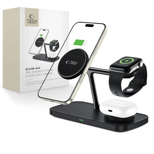 Tech-Protect QI15W-A45 3in1 Wireless Charger with MagSafe for Apple Devices - Black - Cell phone USB charger<<<HurtelXML