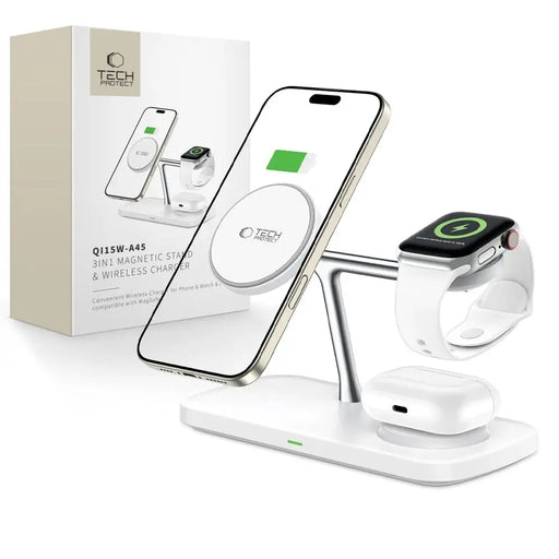 Tech-Protect QI15W-A45 3in1 Wireless Charger with MagSafe for Apple Devices - White - Cell phone USB charger<<<HurtelXML