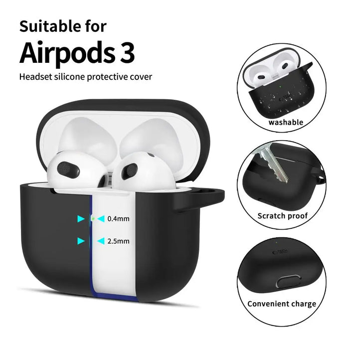 Tech-Protect Silicone Hook Case for Apple AirPods 3 - Black - Cell phone cases and covers<<<HurtelXML
