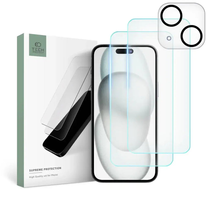 Tech-Protect Supreme Set for iPhone 15 Plus 2x tempered glass for display / tempered glass for camera - Cell phone