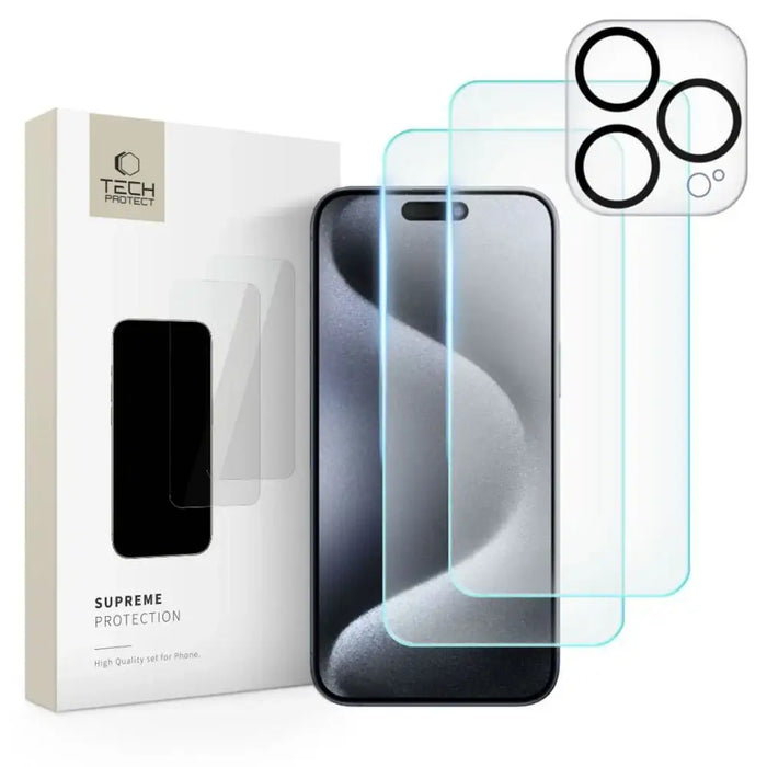 Tech-Protect Supreme Set for iPhone 15 Pro Max 2x tempered glass screen protector / tempered glass camera protector