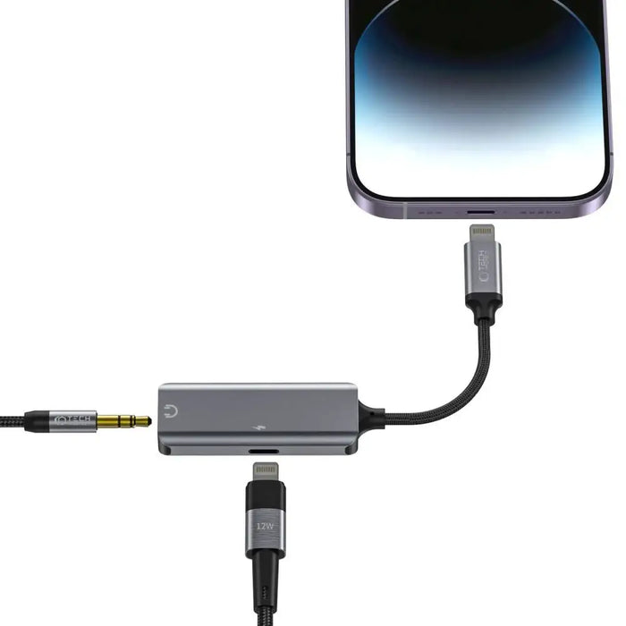Tech-Protect UltraBoost audio adapter Lightning (male) / mini jack 3.5mm (female) - Lightning (female) - black - USB