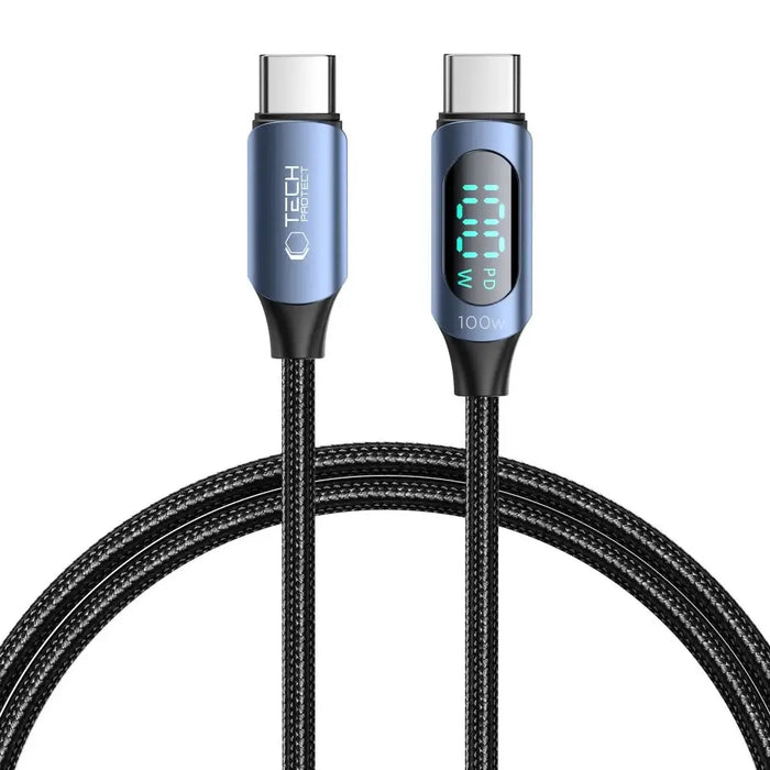 Tech-Protect UltraBoost Cable with LED Display USB-C / USB-C PD 100W 5A 1m - Blue - Cell phone cables<<<HurtelXML