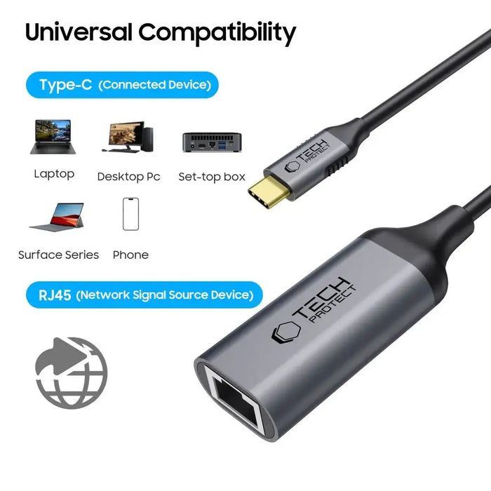 Tech-Protect UltraBoost USB-C to Ethernet RJ45 1000Mbps Adapter - Black - USB adapters<<<HurtelXML