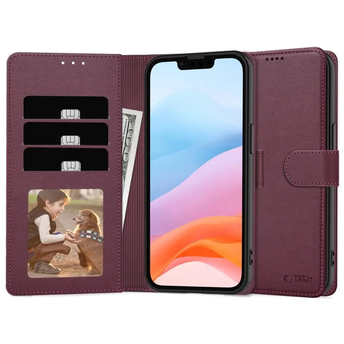 Tech-Protect Wallet Case for iPhone 16e - Burgundy - Cell phone cases and covers<<<HurtelXML