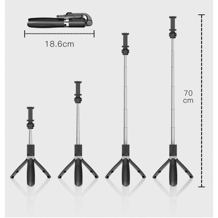 Tech-Protect L01S Bluetooth Selfie Stick with Tripod up to 70cm - Black
