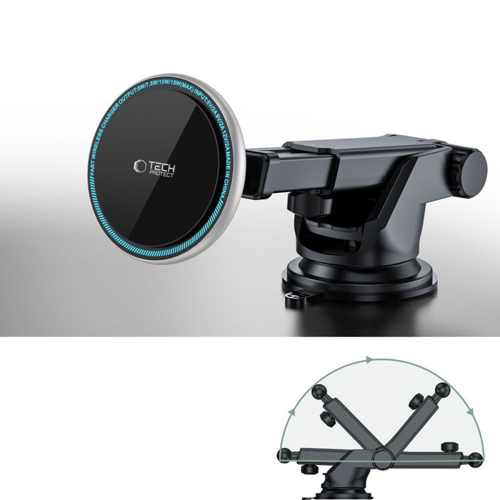 Tech-Protect A2 Car Phone Holder with MagSafe 15W Inductive Charger for Cockpit - Black