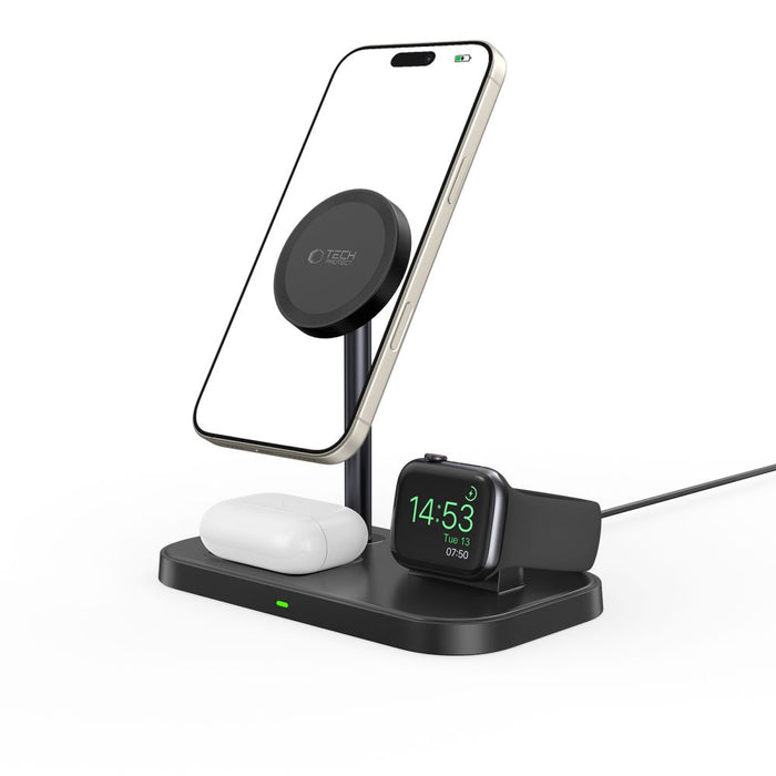 Tech-Protect QI15W-A22 MagSafe Inductive Charger with 3in1 MagSafe Stand for Smartphone / Apple Watch / AirPods - Black
