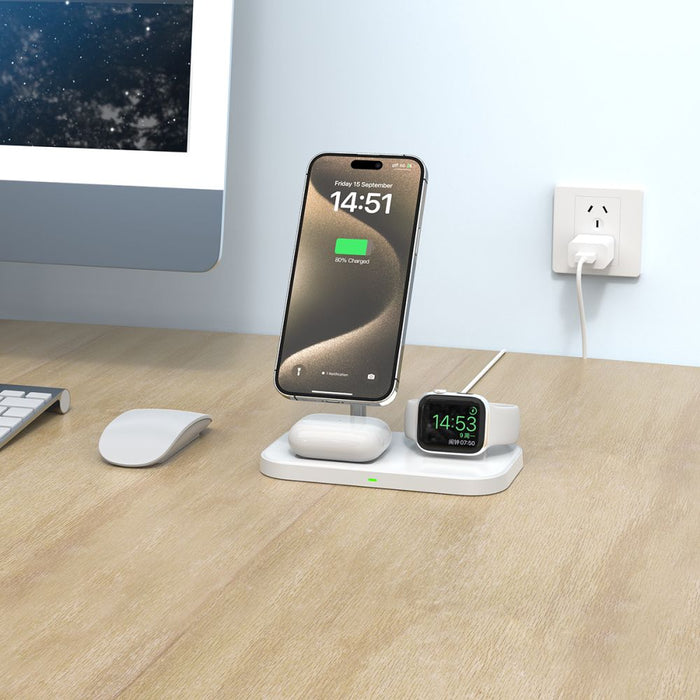 Tech-Protect QI15W-A22 MagSafe inductive charger with 3in1 MagSafe stand for smartphone / Apple Watch / AirPods - white