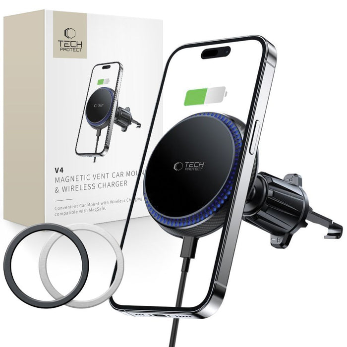Tech-Protect MM15W-V4 Car Phone Holder with MagSafe 15W Inductive Charger for Air Vent - Black