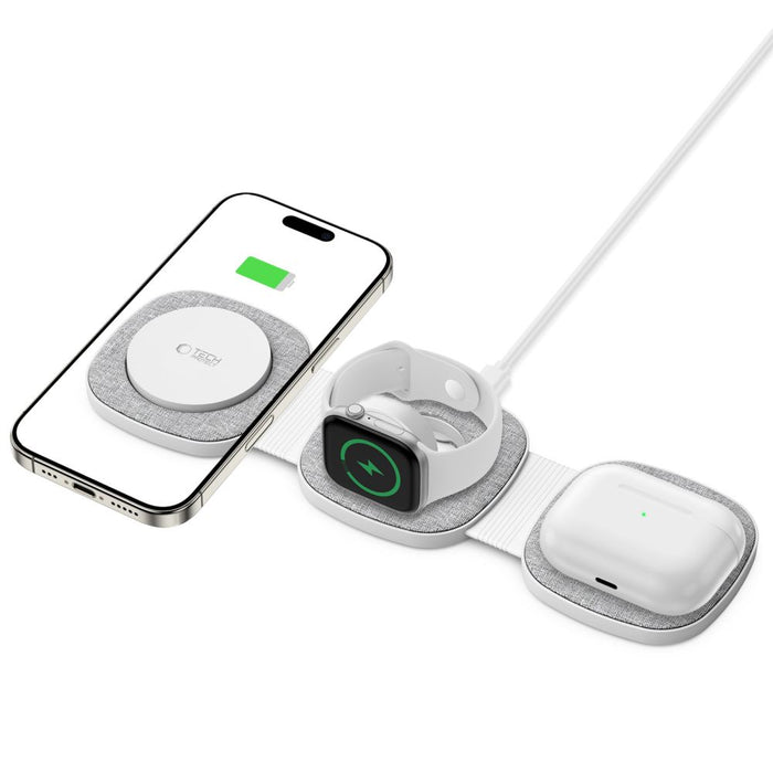 Tech-Protect QI15W-A32 3-in-1 Inductive Charger with MagSafe for Smartphone / Apple Watch / AirPods - Gray