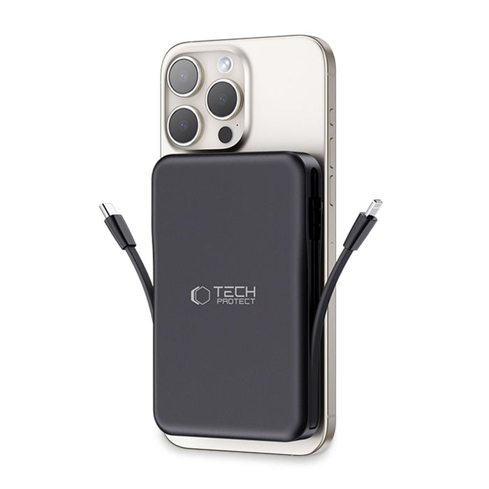 Tech-Protect LifeMag PB31 Power Bank with MagSafe 10000mAh 15W USB-C / USB-A / Built-in USB-C / Lightning Cables - Black