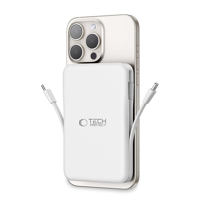 Tech-Protect LifeMag PB31 Power Bank with MagSafe 10000mAh 15W USB-C / USB-A / Built-in USB-C / Lightning Cables - White