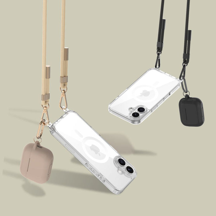 Tech-Protect FlexAir Chain MagSafe iPhone 16 Case - Clear + 2 Lanyards (Black &amp; Taupe)