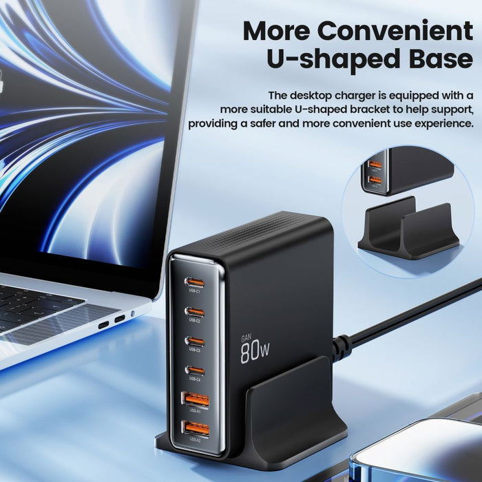 Tech-protect DC80W-GAN 6-PORT PD80W/QC3.0 Charging Station - Black