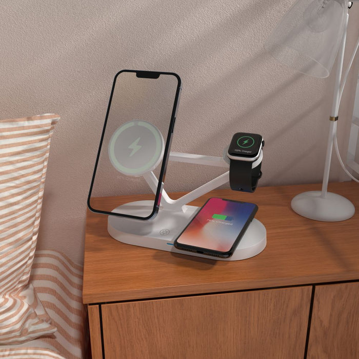 Tech-Protect QI15W-A41 3in1 Wireless Charger with MagSafe for Apple Devices - White