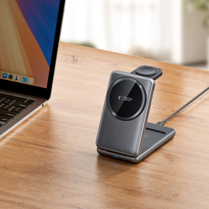 QI15W-A42 3in1 Inductive Charger with MagSafe for Apple Devices - Gray