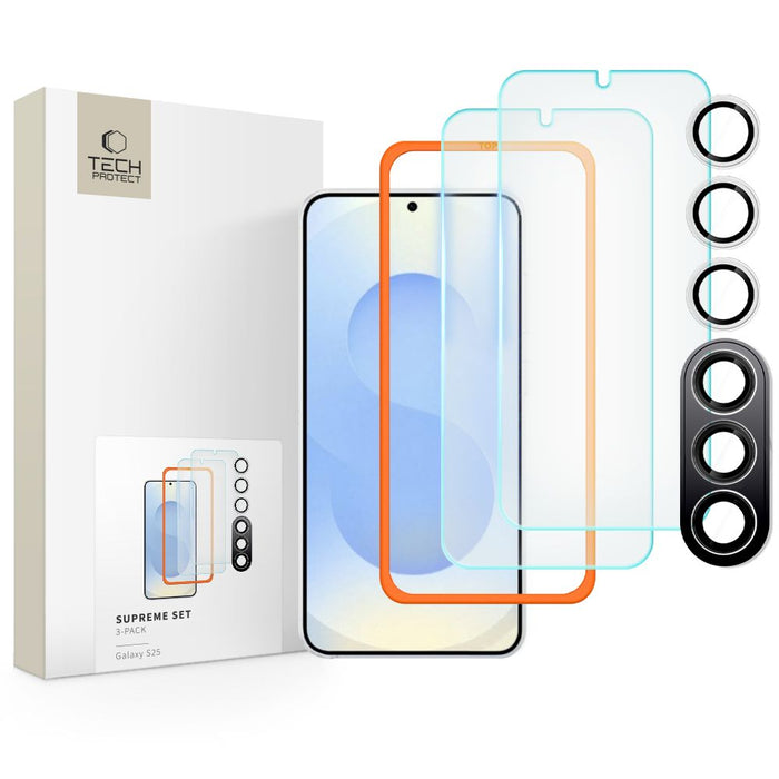 Tech-Protect Supreme Set for Samsung Galaxy S25 2x Tempered Glass for Display / Tempered Glass for Camera - Clear