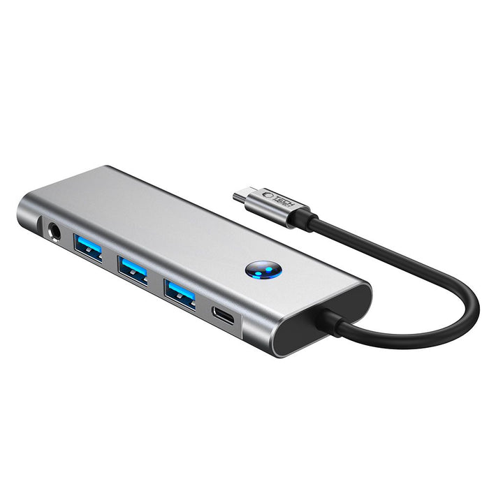 Tech-Protect HB04 HUB Adapter 9in1 USB-C + USB2.0 + USB3.0 + HDMI 4K 60Hz + SD / TF + PD100W + AV3.5 - gray